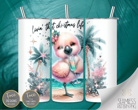 Christmas At The Beach, Vacation Tumbler, Teal Christmas, Cool Wraps, Flamingo Christmas, Free Tumbler, Christmas Tumblers, Tumbler Design, Christmas In July