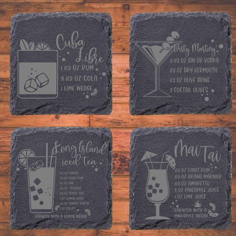 Slate Coasters Engraved, Engraved Slate Coasters, Laser Coasters, Laser Engraved Slate Coasters, Slate Engraving Ideas, Slate Coasters Ideas, Xtool F1 Projects, Bartender Drinks Recipes, Inspirational Decals