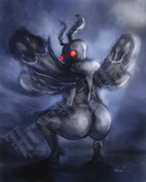 Twerking Mothman Art Print 5x7 8x10 Mothman Concept Art, Mothman Painting, Mothman Aesthetic, Mothman Tattoo, Mothman Art, Tall Monster, Podcast Art, Don Pollo, Art Core