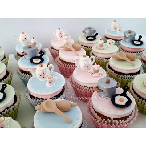 Kitchen tea themed cupcakes. Novelty Cupcakes, Cupcake Towers, Tea Cup Cake, Bolo Minnie, Creative Cupcakes, Cake Shapes, Cupcake Tower, Themed Cupcakes, Small Cake