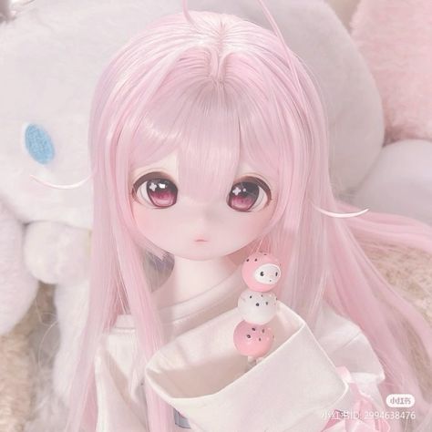 Pink Bjd Doll, Bjd Icon, Bjd Anime, Doll Things, Doll Aesthetic, Blonde With Pink, Dream Doll, Hello Kitty Plush, Japanese Dolls