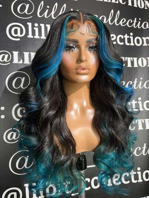 Lace Front Wigs Color Highlights, Fye Wigs, Unique Wigs, Blue Ombre Wig, Braided Hairstyles For Black Women Cornrows, 13x4 Lace Front Wig, Dyed Hair Inspiration, Hair For Women, Ombre Wigs