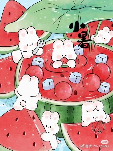 Watermelon Drawing, Watermelon Wallpaper, Genos Wallpaper, 귀여운 음식 그림, Bunny Wallpaper, Cute Food Drawings, Cute Food Art, Cute Animal Drawings Kawaii, Cute Doodles Drawings