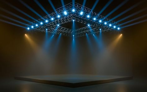 Empty stage with lighting equipment on a... | Premium Photo #Freepik #photo #podium-light #stage #stage-light #show-background Light Event Design, Stage Show Background, Stage Lighting Design Concert, Stage Lights Aesthetic, Concert Background Stage, Stage Light Background, 3d Stage Design, Show Stage Design, Stage With Lights