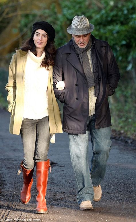 Amal and George Clooney enjoyed a winter walk in the Berkshire. I don’t know if she is pregnant and if she would be pregnant she must be on the early stage. I love the country casual l… Alma Clooney, Couples Dress, Amal Alamuddin, Penelope Chilvers, Cream Jumper, Navy Jumpsuit, Country Casual, Amal Clooney, Celebrity Sightings