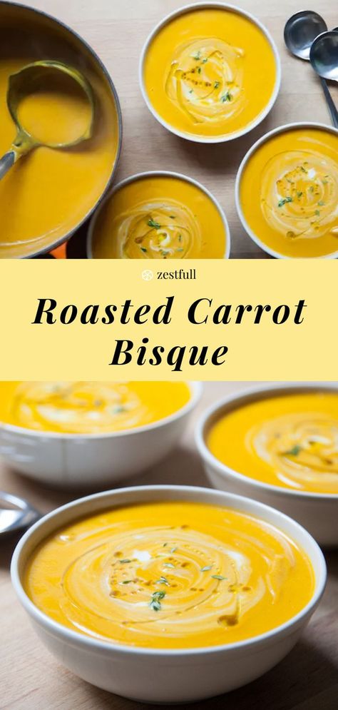 Discover a cozy and comforting fall soup with this Dairy-Free Roasted Carrot Bisque recipe! Made with wholesome ingredients, this creamy soup is perfect for a chilly evening. Ideal for those looking for a healthy, vegan, and allergy-friendly option. Roast Vegetable Soup Recipe, Carrot Bisque, Dairy Free Soup Recipe, Roasted Carrot Soup, Roasted Vegetable Soup, Creamy Soup Recipes, Cozy Fall Recipes, Dairy Free Soup, Roasted Carrot