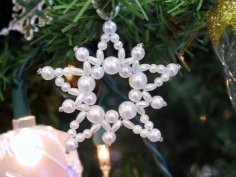 Vintage Beaded Ornament Instructions | eHow Chrismon Ornaments, Beaded Ornaments Diy, Beaded Snowflakes Ornament, Silver Christmas Ornaments, Holiday Beading, Beaded Snowflakes, Beaded Christmas Ornaments, Christmas Bead, Christmas Ornaments Homemade