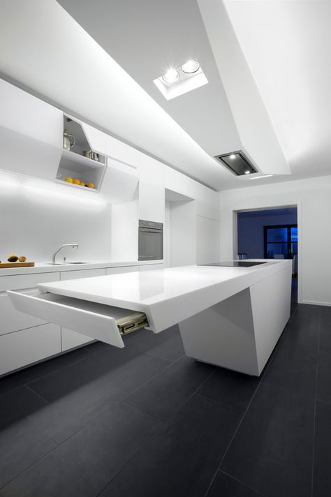 Modern Kitchen Cabinet Design Ideas, Luxury White Kitchen, Futuristic Furniture Design, Ultra Modern Kitchen, Modern Kitchen Cabinet Design, Minimalist Kitchen Design, Interior Minimalista, Futuristic Furniture, Futuristic Interior