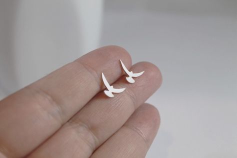 Dove Earrings, Hand Crafted, Sterling Silver Dove Studs, Bird Earrings,Peace Dove Jewelry,Silver Bird Earrings,Flying Bird,Silver Post Studs Second Stud, November Jewelry, Dove Earrings, Dove Jewelry, Sweet November, Fancy Things, Wood Studs, Womens Earrings Studs, Wardrobe Accessories