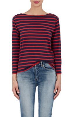 SAINT LAURENT Breton-Striped Cotton Jersey T-Shirt. #saintlaurent #cloth #t-shirt Navy T Shirt, Clothes Tops, Boat Neck Tops, Striped T Shirt, The Duchess, Sleeves (women), Duchess Of Cambridge, Striped Tee, Designer Outfits Woman