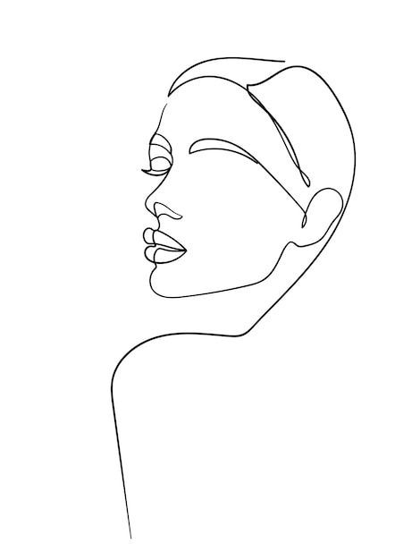 Facial Line Art, One Line Face Painting, Abstract Face Outline, Line Drawing Womens Face, Face Lines Drawing, Face Outlines For Drawing, Line Art Face Woman, One Line Faces Drawing, 1 Line Drawing Faces