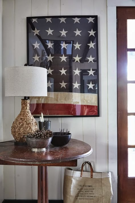 Divine Design Inspiration :: The American Flag — The Entertaining House Framed American Flag, Entertaining House, American Flag Decor, Framed Flag, Upcycling Ideas, Flag Wall, Divine Design, Large Wall Decor, Flag Decor