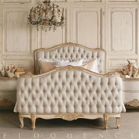 French Country Furniture, Gold Bed, French Country Bedrooms, Tufted Bed, Reproduction Furniture, French Style Furniture, Country Bedroom, Hotel Boutique, French Country Decorating