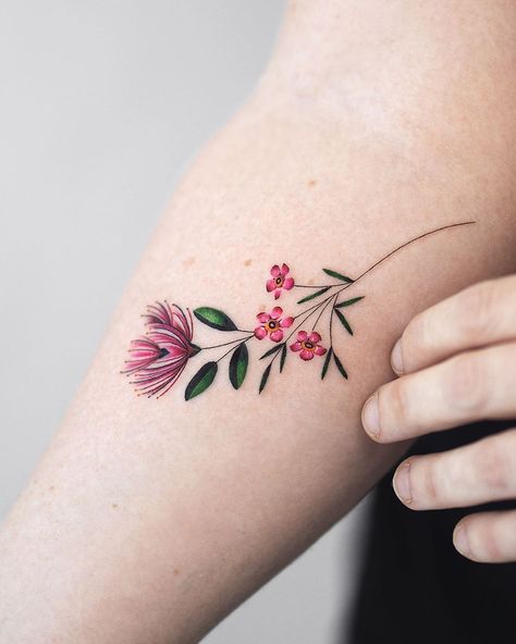 2,678 Likes, 9 Comments - N E W W O N D E R ®️ (@rey.jasper) on Instagram: “It is summer in New Zealand and Pōhutukawa trees in the north island are blooming crimson.  I hope…” Pohutakawa Tattoo, New Zealand Flower Tattoo, Pohutukawa Tattoo, New Zealand Tattoo Ideas, Auckland Newzealand, New Zealand Tattoo, Flowers Watercolour, Tattoo World, Maori Tattoos