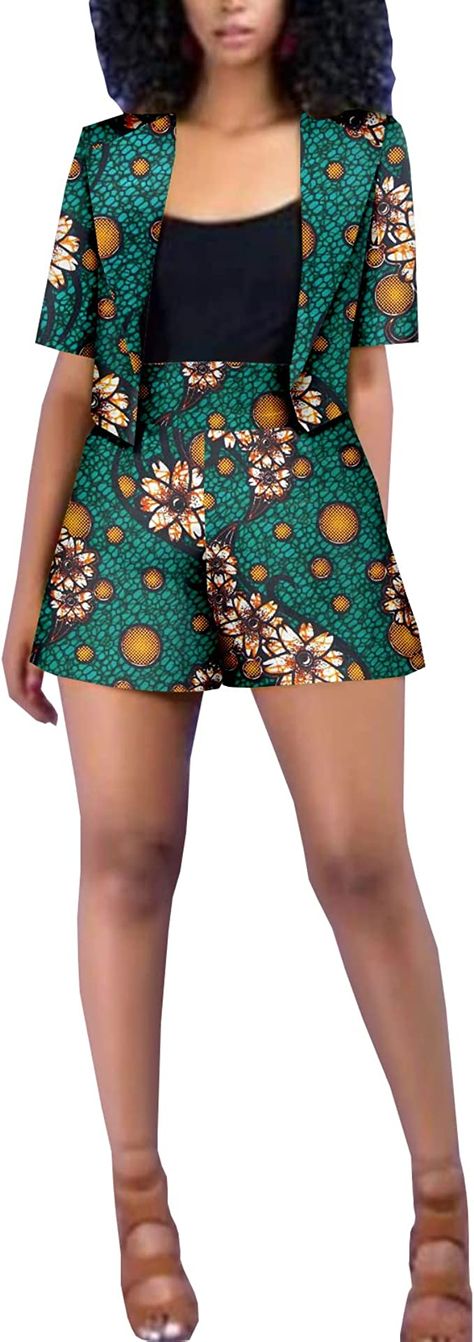 Shorts Ankara Outfits Women, African Print Shorts For Women, Ankara Two Piece Outfit Shorts, Kitenge Jackets, Ankara Shorts, Afro Styles, African Kimono, Ghana Style, Ankara Outfits