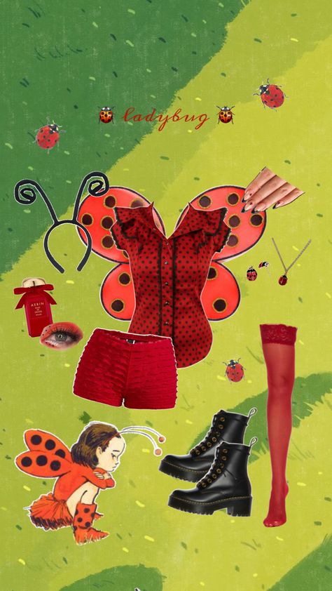 bug costume, solo, group, duo costume, halloween inspo, party outfit. 🌱 Basic Halloween Costumes, Bug Costume, Ladybug Outfits, Ladybug Costume, Duo Costumes, Butterfly Costume, Halloween Queen, Halloween Inspo, Casual Work Outfits