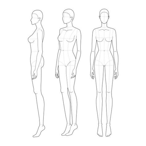 Side Figure Drawing, Side Croquis, Side Pose Sketch, Models Side View, Model Illustration Fashion, Women Sketch, Model Illustration, Technical Sketch, Fashion Illustration Template