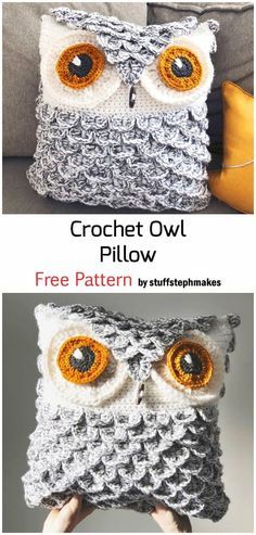 Crochet Owl Pillows, Diy Crochet Hat, Diy Crochet Gifts, Crochet Pillow Patterns Free, Owl Crochet Patterns, Owl Pillow, Crochet Pillow Pattern, Crochet Owl, Knit Pillow