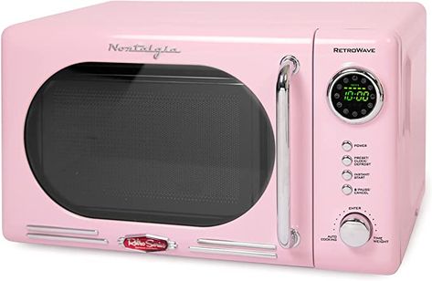 Amazon.com: Nostalgia Retro 0.7 Cubic Foot 700-Watt Countertop Microwave Oven, Cu. Ft, Pink : Everything Else Pink Microwave, Rooms Decoration, Couleur Rose Pastel, Countertop Microwave Oven, Chrome Door Handles, Countertop Microwave, Pink Kitchen, Cute Kitchen, Cooking Food