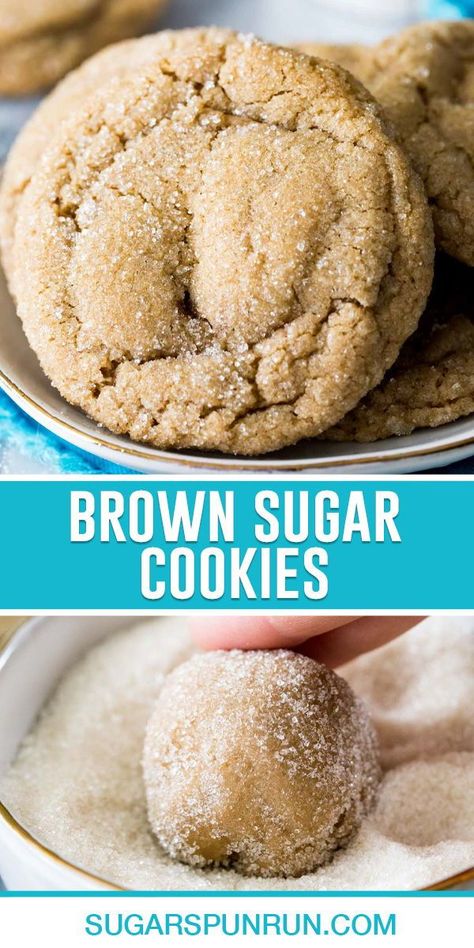 My Brown Sugar Cookies are SO soft and chewy! They have an incredibly rich and buttery flavor and are easy to make without a mixer. Confectioners Sugar Recipes, Brown Sugar Baking Soda Candy, Best Chewy Sugar Cookies, Soft Brown Sugar Cookies, Easy Brown Sugar Cookies, Powder Sugar Recipes, Dark Brown Sugar Recipes, Quick Sugar Cookies, Cookie Recipes Simple