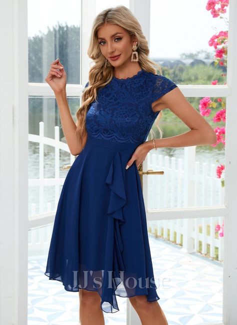 JJ's House Dresses (288852) | JJ's House Homecoming Dresses Modest, Modest Homecoming Dresses, Semi Formal Outfits, House No, Chiffon Midi Dress, Chiffon Ruffle, Lace Midi, Lace Midi Dress, U Neck