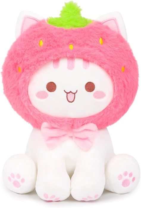 Amazon.com: Mikchocho Cute Strawberry Cat Plush Toy 10" Kawaii Kitten Stuffed Animal, Cat Strawberry Plushie Pillow Gift for Kids : Toys & Games Sheep Plushies, Pink Plushies, Cat Strawberry, Cutecore Room, Plushie Pillow, Cat Plushies, Strawberry Cat, Cat Plushie, Cute Plushies