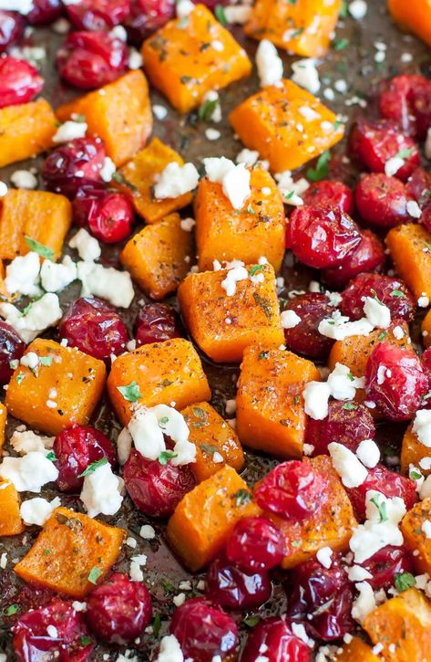 Honey Roasted Butternut Squash with Cranberries + Feta Honey Roasted Butternut Squash, Butternut Squash With Cranberries, Vegan Grill, Thanksgiving Recipes Side Dishes Veggies, Squash Butternut, Healthy Thanksgiving Sides, Thanksgiving Side Dishes Easy, Thanksgiving Food Sides, Feta Recipes