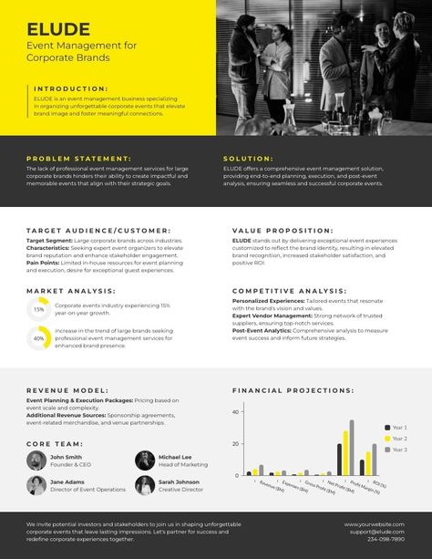 Corporate Event One Pager Business Proposal Template One Pager Design, Event Management Services, One Pager, Problem Statement, Business Proposal Template, Strategic Goals, Event Experience, Proposal Template, Social Proof