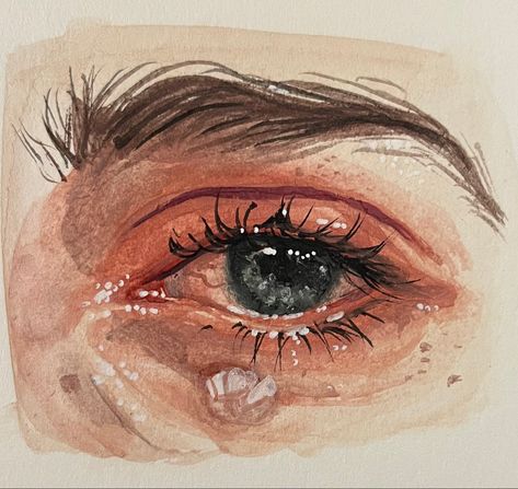 Eyes Drawing Oil Painting, Painting Eyes Watercolor, Eye Watercolor Painting Easy, Teary Eye, Watercolor Eyes Aesthetic, Eye With Tears Painting, Eyes Painting, Distortion Art, Watercolor Eyes