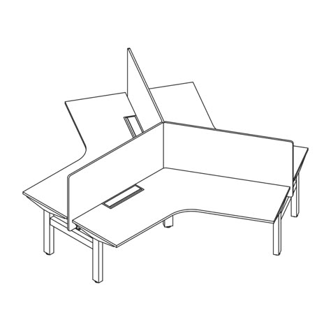 A line drawing – Ratio – 120-Degree Workstation – Cluster of 3 Tesla Office, Offices Interior Design, Offices Interior, Workstation Table, Workstations Design, Single Desk, Interior Design Colleges, A Line Drawing, Office Moving