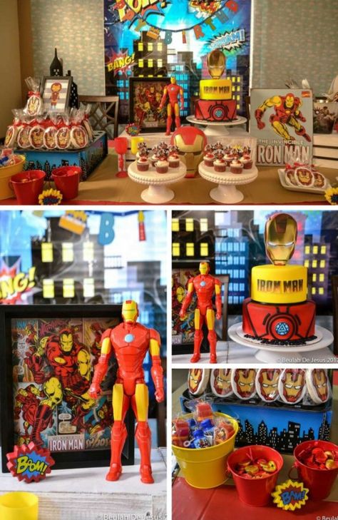 Iron-Man-SUPERHEROES-party Iron Man Theme Birthday Party, Iron Man Birthday Party Ideas, Iron Man Decorations, Ironman Birthday, Iron Man Funny, Iron Man Birthday Party, Iron Man Theme, Birthday Cake Boys, Superheroes Birthday Party