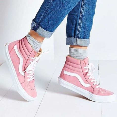 Pink High Top Vans, High Top Vans Outfit, Pink Hightop Vans, Pink Vans Shoes, Shoe Combo, Vans High Tops, Vans High Top, How To Wear Vans, Cute Vans