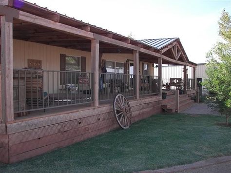 front porches on double wide trailers pictures | New Mexico Horse Property  | New Mexico Horse Rustic Porch Ideas, Double Wide Trailer, Manufactured Home Porch, Porch Pictures, Double Wide Remodel, Mobile Home Remodel, Mobile Home Exteriors, Porch Kits, Building A Porch