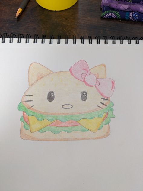 Color pencil sketch Hello Kitty Gumball Machine, Hello Kitty Burger, Hello Kitty Sketch, Kitty Sketch, Color Pencil Sketch, Kitty Drawing, Hello Kitty Drawing, Gumball Machine, Color Pencil