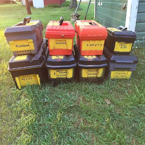 Stacked boxes Tool Box Organization Ideas, Portable Tool Storage, Box Organization, Portable Tool Box, Power Tool Storage, Tool Storage Cabinets, Woodworking Tools Storage, Tool Tote, Garage Tool Storage