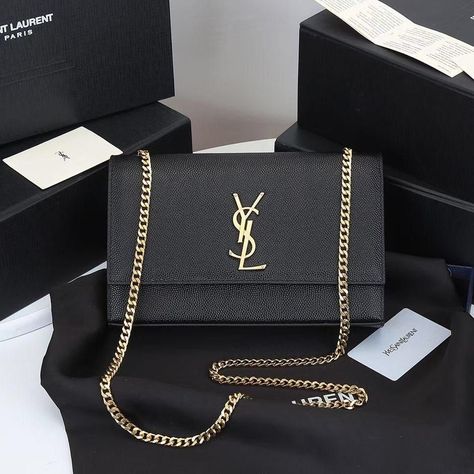 Yves Saint Laurent Bags, Black Handbag, Saint Laurent Paris, Lv Monogram, Leather Bifold Wallet, Luxury Collection, Black Wallet, Saint Laurent Bag, Wallet Chain