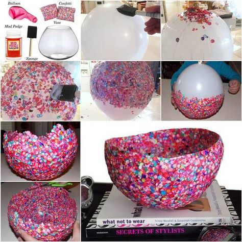 Diy Confetti Bowl, Ballon Diy, Button Bowl, Confetti Bowl, Bowl Decor, Unique Bowl, Diy Confetti, Diy Bowl, Unique Bowls