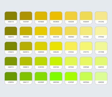 Vector yellow and green color palette wi... | Premium Vector #Freepik #vector Yellow Green Pallete, Yellow Green Palette, Green Yellow Color Palette, Yellow And Green Color Palette, Yellow Palette, Hex Color, Green Color Palette, Hex Color Palette, Yellowish Green