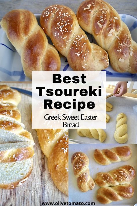 Tsoureki Recipe, Greek Easter Recipes, Greek Easter Bread, Olive Tomato, Greek Bread, Greek Recipes Authentic, Macedonian Food, Holiday Bread, Greek Sweets