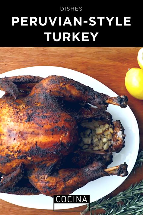 If you’re looking to break away from your same old Thanksgiving bird, this juicy and flavorful Peruvian-style roasted turkey is the perfect holiday centerpiece for your big meal! ~ #cocina #turkey #thanksgiving #peruvianstyle #recipe #peruvian #latinfood #dishes Peruvian Thanksgiving Recipes, Peruvian Turkey Recipes, Peruvian Thanksgiving, Entrees Recipes, Cultural Recipes, Recetas Salvadorenas, Food Sides, Deep Fried Turkey, Recetas Puertorriqueñas