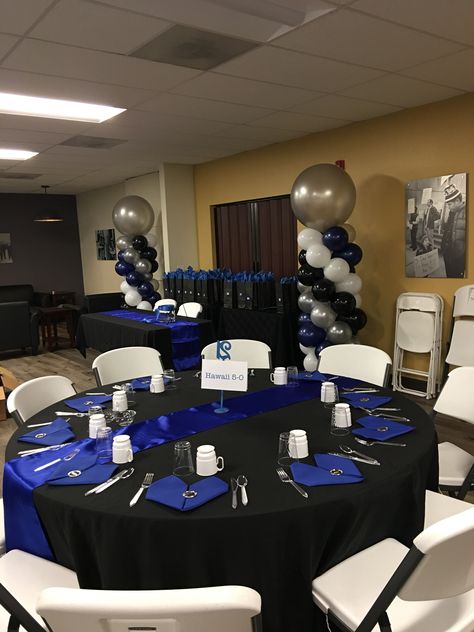 Police Awards Banquet, Law Enforcement Party Decorations, Police Gala Decorations, Law Enforcement Table Centerpieces, Police Banquet Decorations, Men’s Party Favors, Black And Blue Party Decor, Law Enforcement Party Ideas, Police Retirement Party Ideas Centerpieces