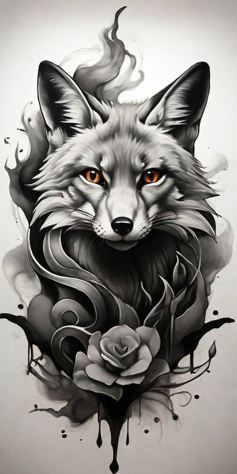 Fox And Wolf Tattoo, Realistic Fox Tattoo, Word Tattoo Ideas, Dragon Tattoo Ideas, Fox Tattoo Design, Bear Tattoo Designs, Animal Tattoo Ideas, Cobra Art, Armband Tattoos