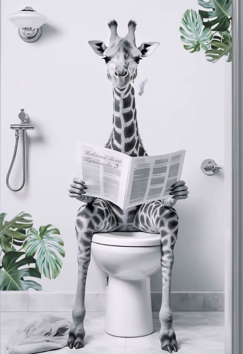 Giraffe In Bathtub, Toilet Humor Hilarious, Quirky Toilet, Wc Poster, Sitting On Toilet, Toilet Wall Art, Pose Sitting, Toilet Pictures, Giraffe Pictures