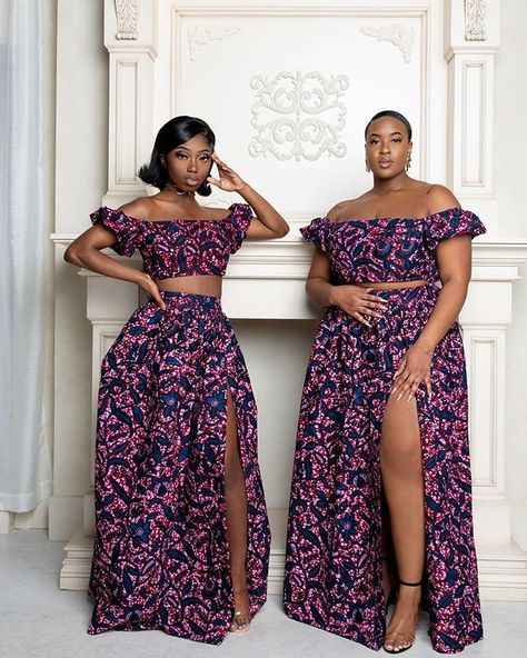 Ankara Crop Top And Skirt, Crop Tops And Skirts, Two Piece Outfits Skirt, African Print Crop Top, Ankara Crop Top, Ankara Long Gown Styles, Ankara Skirt And Blouse, Kente Dress, Crop Top And Skirt