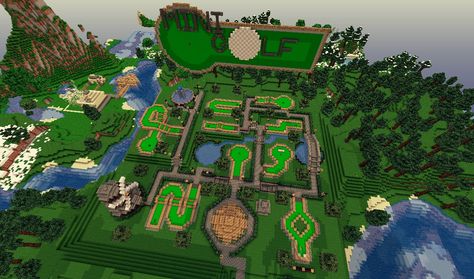 Mini Golf Minecraft Project Minecraft Mini Golf Course, Minecraft Golf Course, Golf Minecraft, Minecraft Arcade, Mc Builds, Sky Island, City Ideas, Golf Range, Mini Golf Course