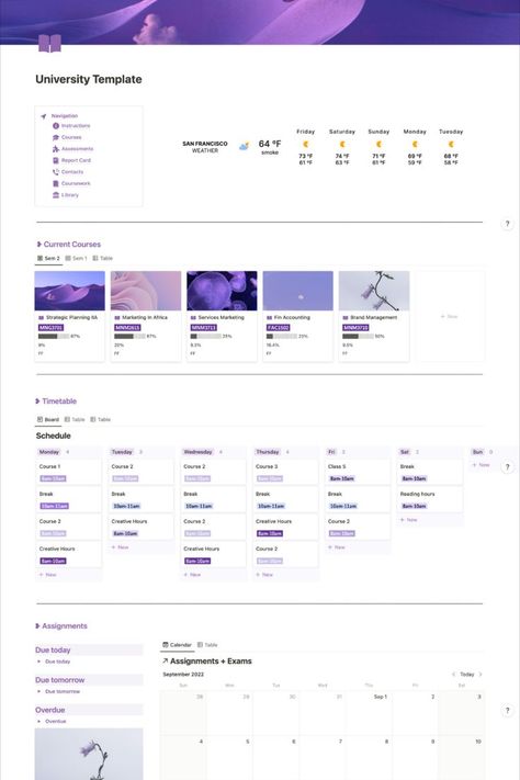 Students Aesthetic, Study Planner Free, Aesthetic Notion Template, Student Dashboard, Assignment Planner, Aesthetic Notion, Monthly Planner Template, Course Syllabus, Small Business Planner