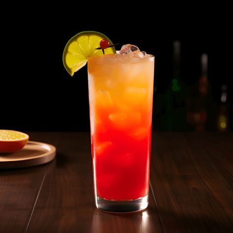 Mexican Sunset Cocktail Recipe - The Mexican Sunset is a sweet, fruity cocktail with a hint of sourness from the lime. It's a refreshing, light drink with a strong taste of tequila. Coconut Rum Cocktails, Sunset Cocktail Recipe, Tequila Sunrise Recipe, Vodka Tonic, Party Cocktails, Tiki Cocktails, Fruity Cocktails, Citrus Juice, Rum Cocktail