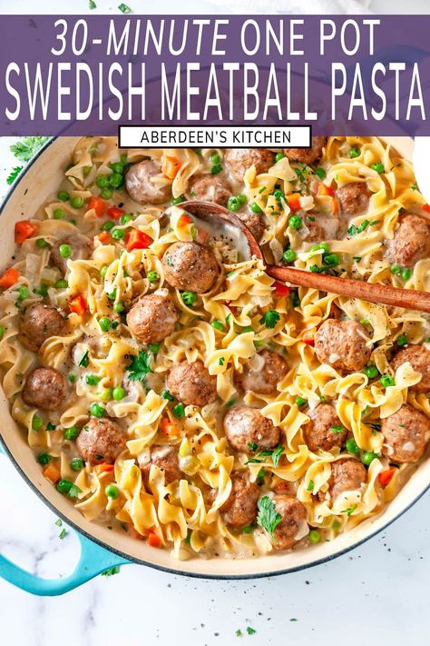 Looking for a quick, comforting meal that's sure to impress? Try this one-pot Swedish Meatball Pasta! Loaded with delicious meatballs and creamy sauce, it's a crowd-pleaser ready to serve in just 30 minutes. From aberdeenskitchen.com #OnePot #SwedishMeatball #Pasta #eggnoodles #ComfortFoodCraving #EasyRecipeIdeas #30MinuteMeals #FoodieFinds Swedish Meatball Pasta, Meatball Pasta Recipes, Delicious Meatballs, Swedish Food, Stovetop Mac And Cheese, Meatball Pasta, Tasty Meatballs, Pan Sauce, One Pot Pasta Recipes