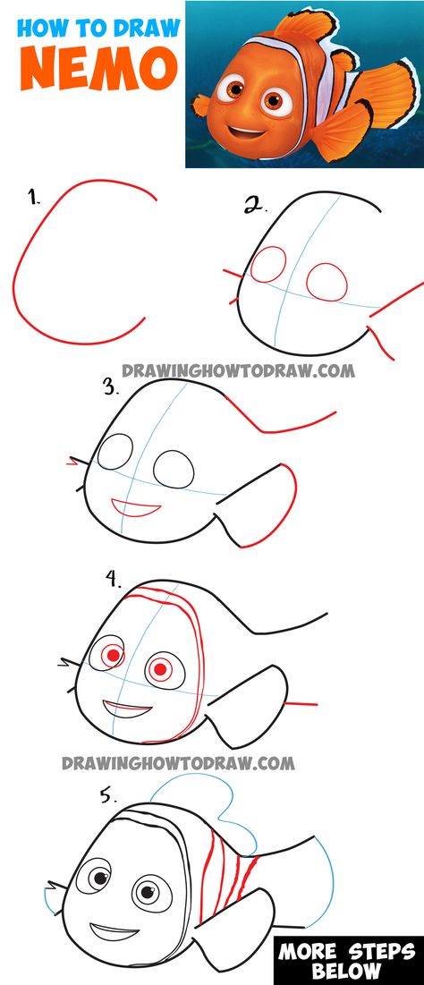 Learn How to Draw Nemo from Disney's Finding Dory : Easy Steps Drawing Lesson How To Draw Nemo, Ikan Nemo, Steps Drawing, Trin For Trin Tegning, Struktur Teks, Disney Finding Dory, Disney Finding Nemo, How To Draw Steps, Drawing Lesson