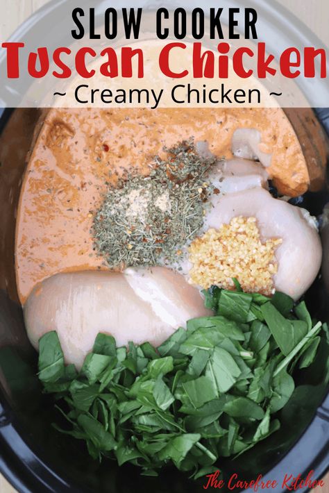 Slow Cooker Tuscan Chicken, Super Easy Crockpot Recipes, Keto Meats, Creamy Alfredo Sauce, Chicken Breast Crockpot Recipes, Crockpot Chicken Breast, Garlic Spinach, Crockpot Dinners, Chicken Crockpot